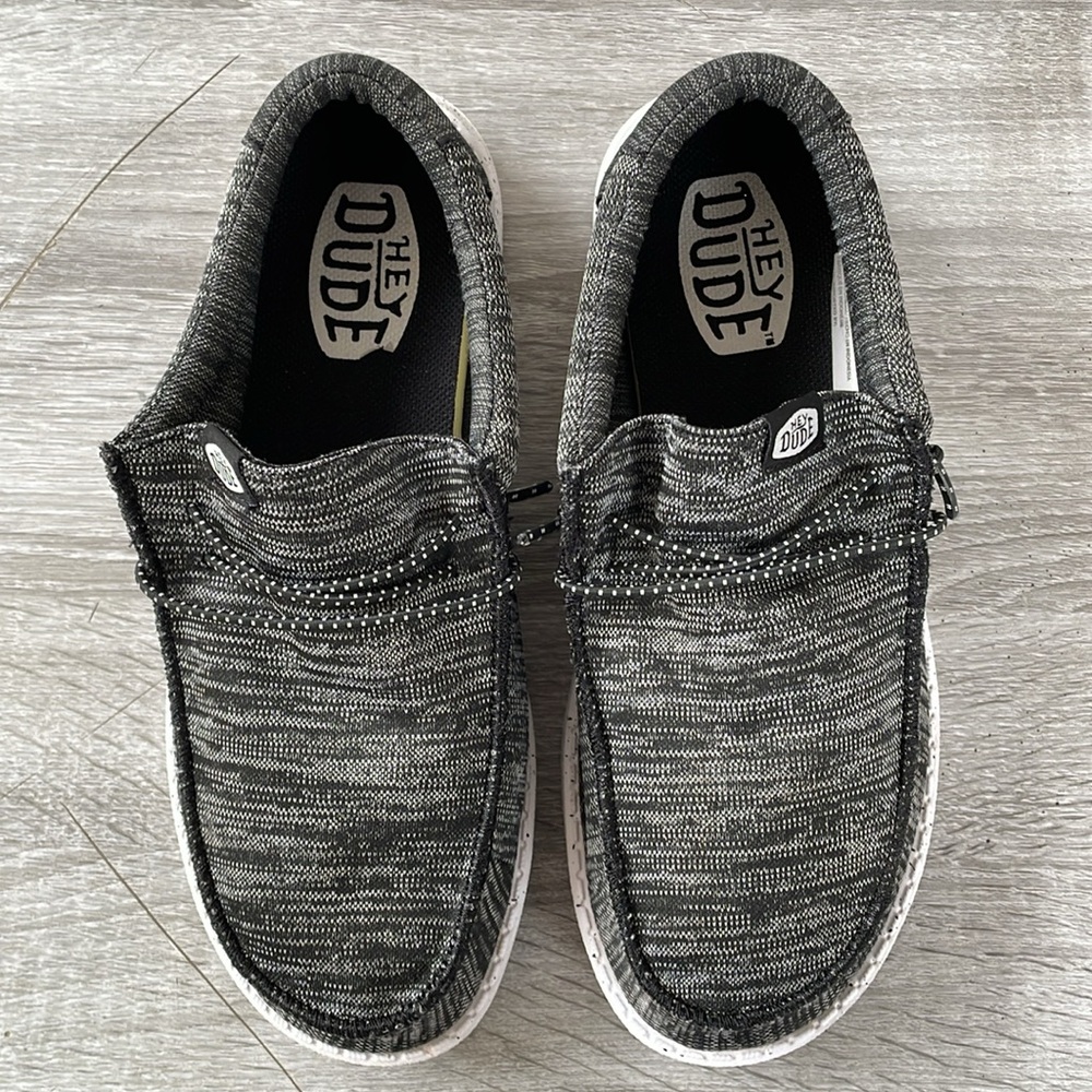 Hey Dude Black and White Slip-On Loafers with Cushioned Soles Size 6 Youth